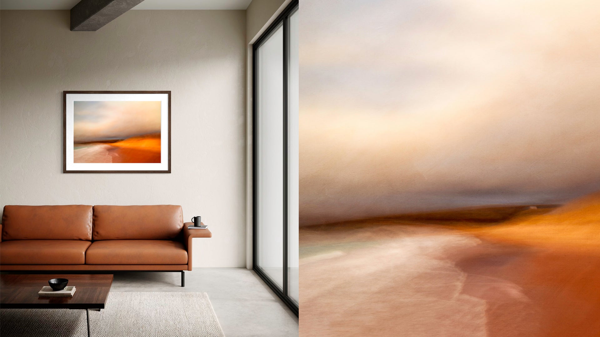 dramatic seascape wall art in modern apartment