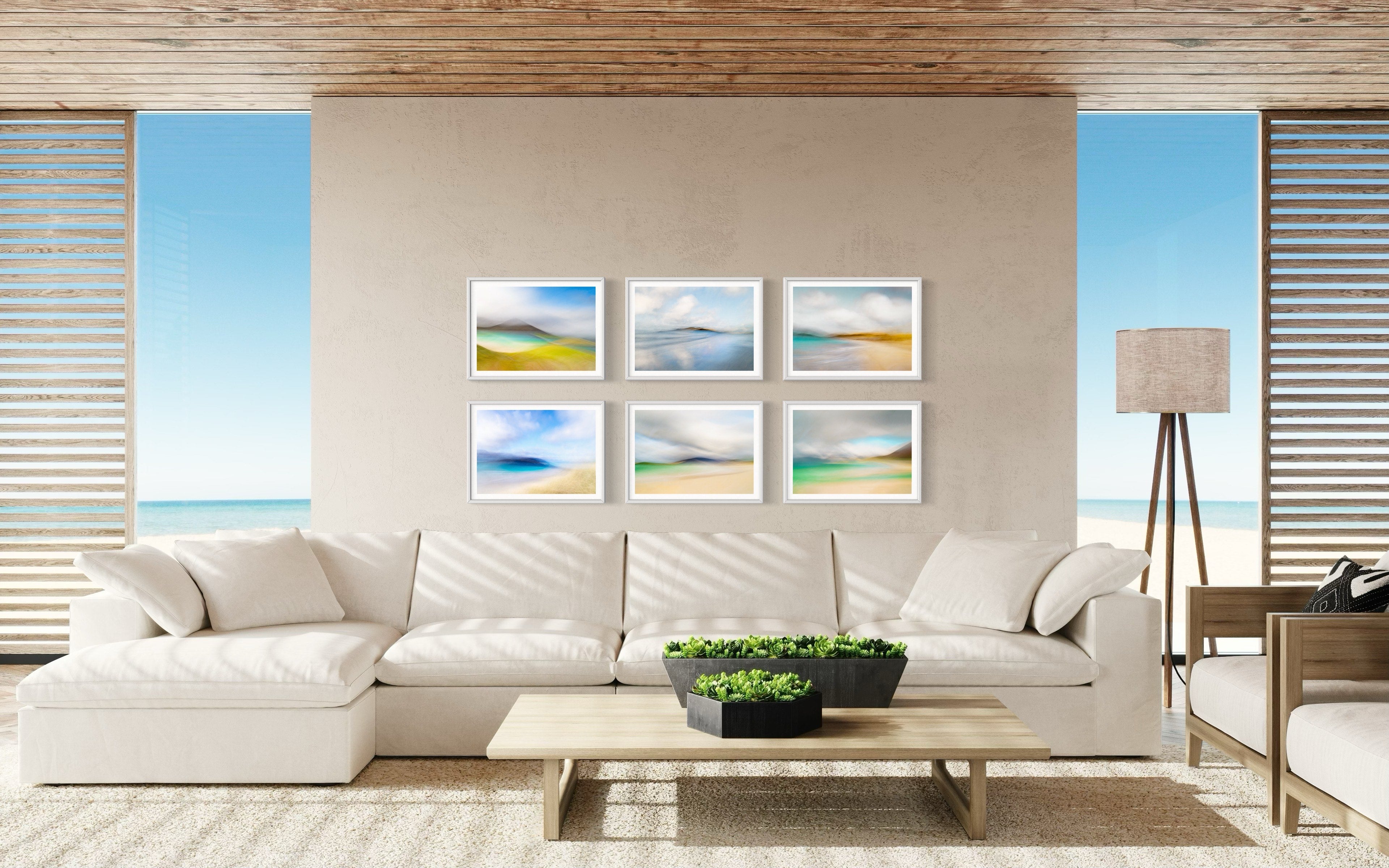 coastal inspired home featuring colourful seascape art prints