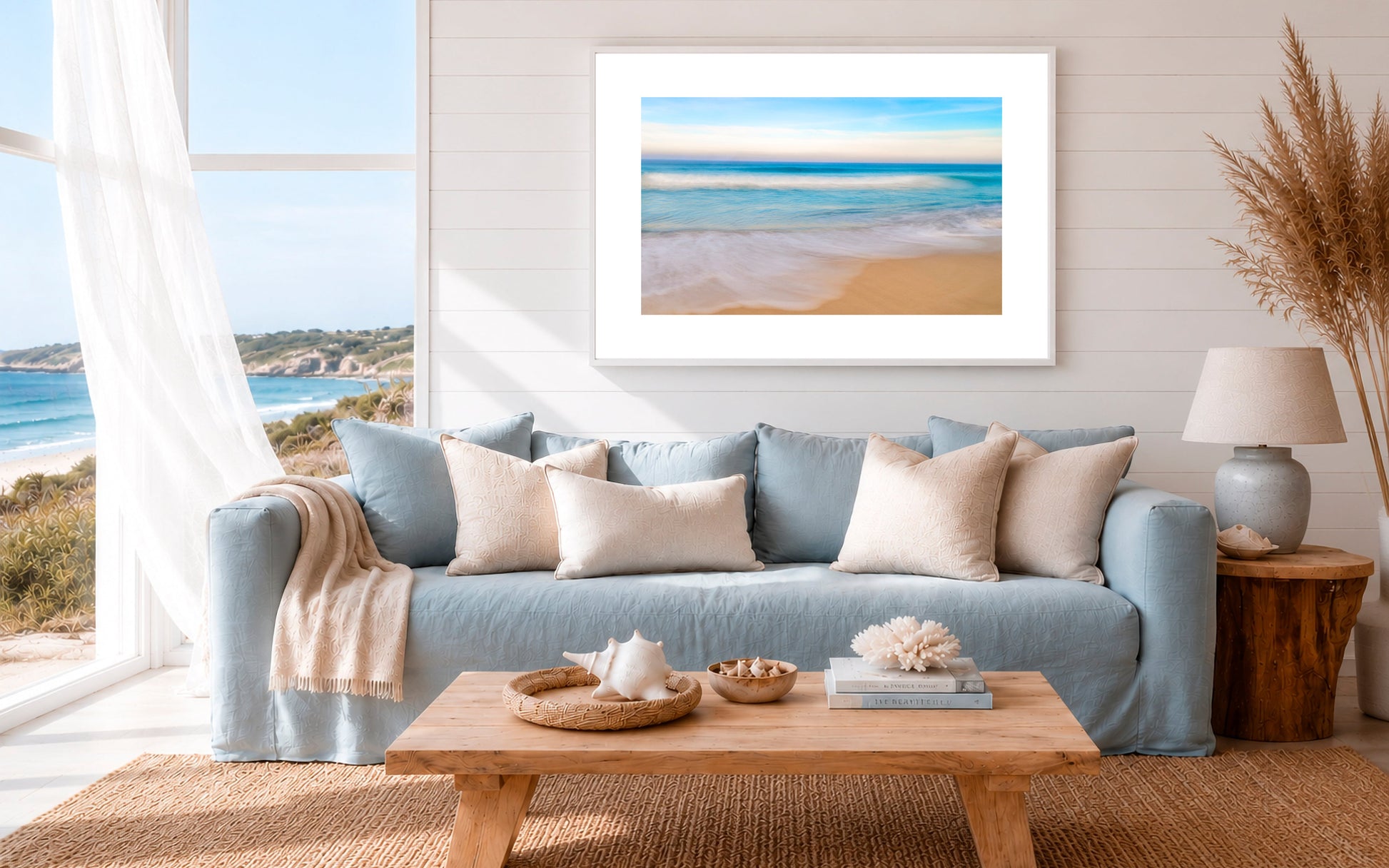 calming artwork living room coastal style