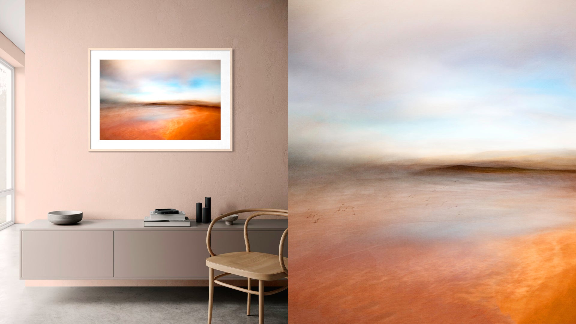large contemporary seascape art with calming colour walls