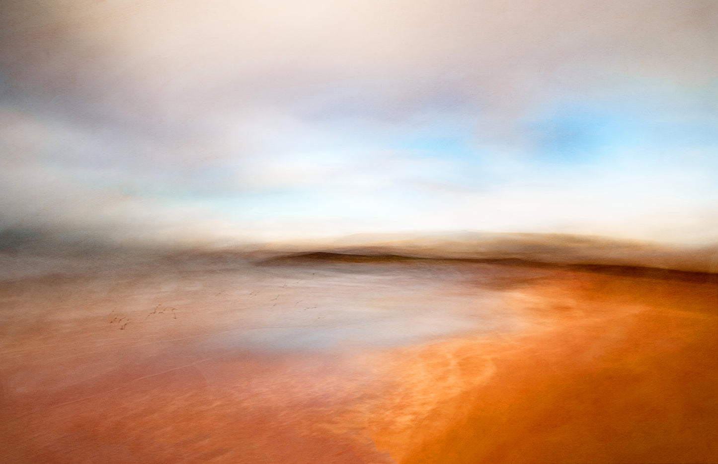 A limited edition seascape art print capturing the serene landscape of Red Point Beach, featuring a dramatic sky